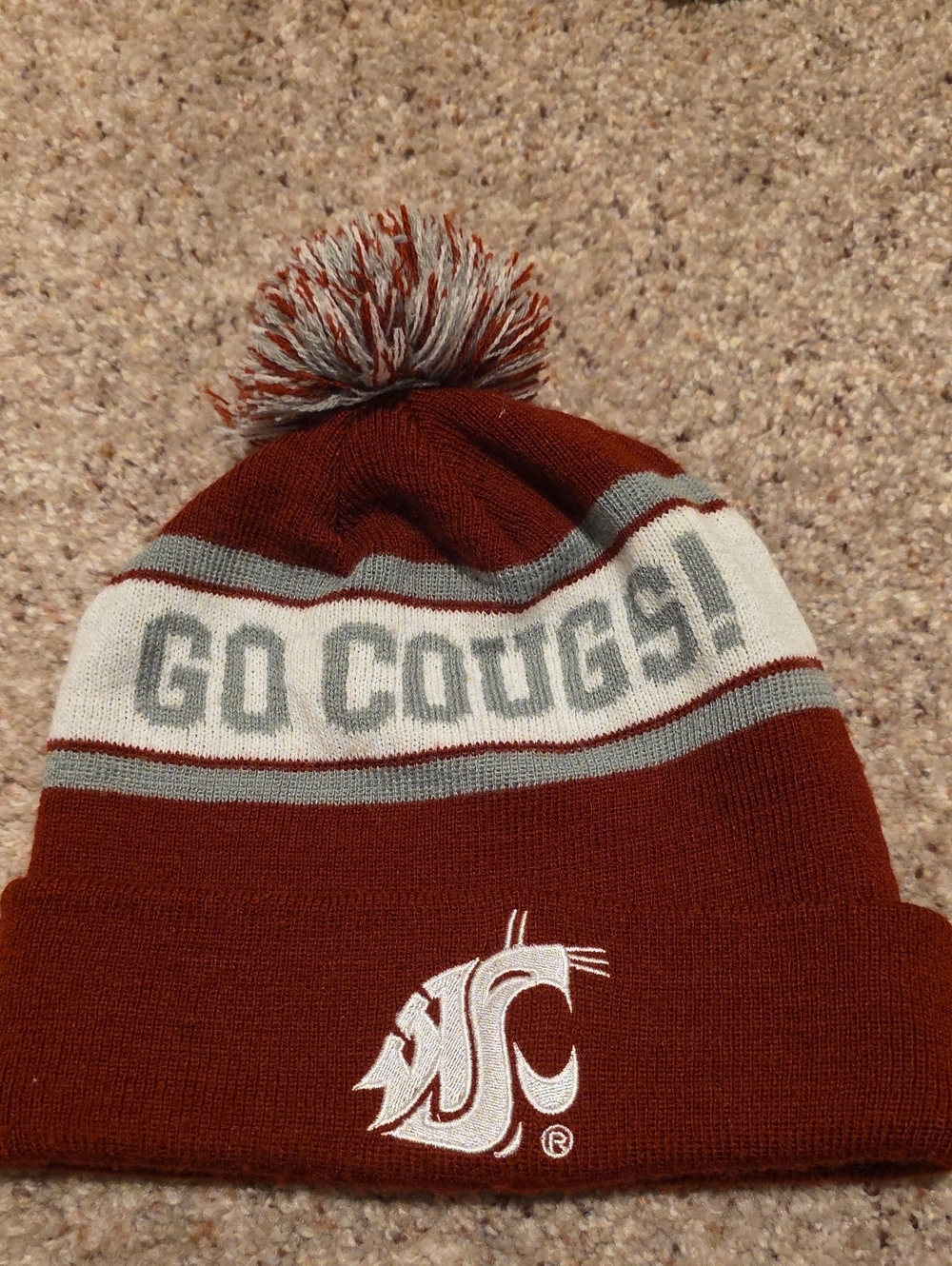 Washington State Cougars Maroon & Gray Pom Beanie - GO COUGS!